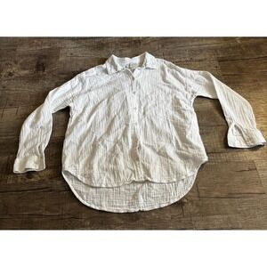 LOFT Gauze Linen Blend Button Up Shirt White Long Sleeve Relaxed Fit